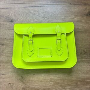 The Cambridge Satchel Company Fluoro Neon Yellow 14” Satchel Bag Leather